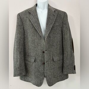 RALPH LAUREN’s Lauren Wool Gray Tweed Jacket Suede Elbow Patches Size 40R